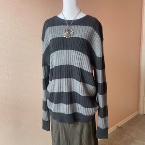 2000s Grunge‎ Gorp Grey Striped Slouchy Sweater
